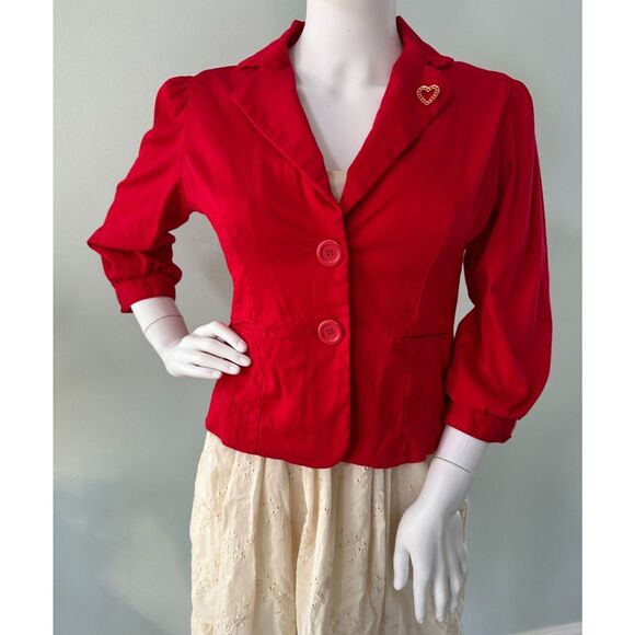 Ashley By 26 International Vintage Y2k Short Red Blazer Suit Jacket size Small - Picture 1 of 8